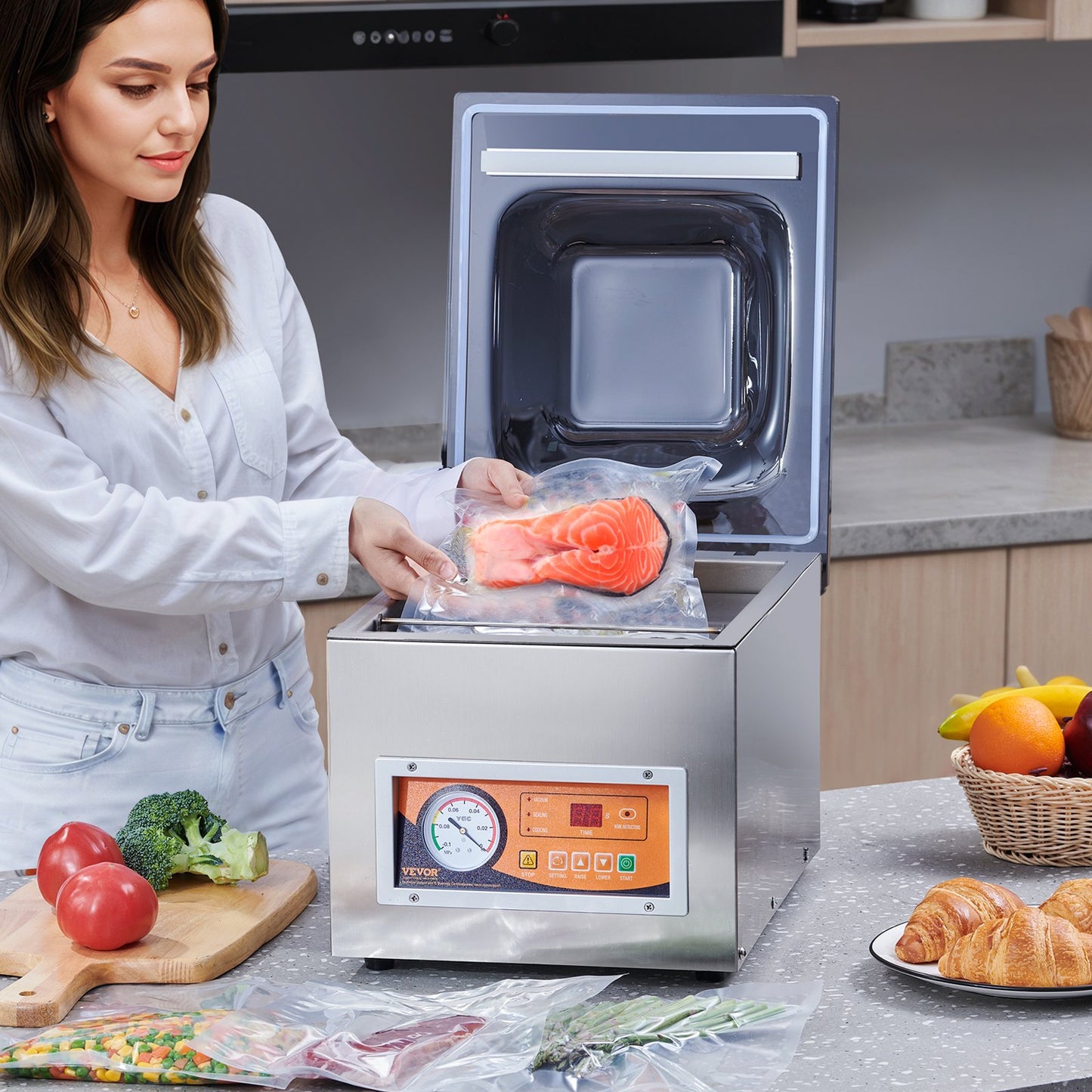 Vacuum Chamber Sealer 260W for Food Preservation and Commercial Use - Silver