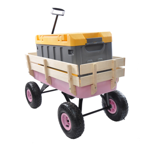 All Terrain Garden Wagon with Wood Railing and Air Tires for Outdoor Use