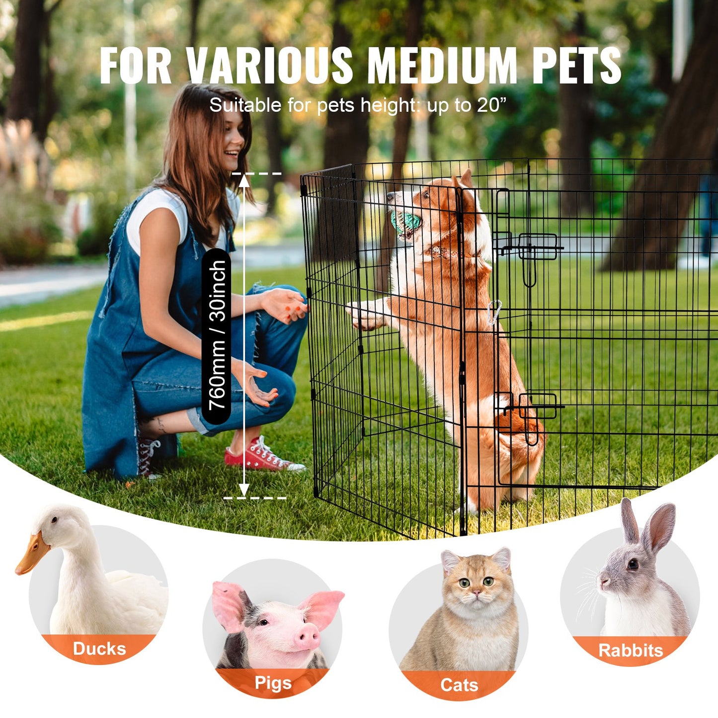 Foldable Metal Dog Playpen 8 Panels with Cover - 30 Inch High, Black