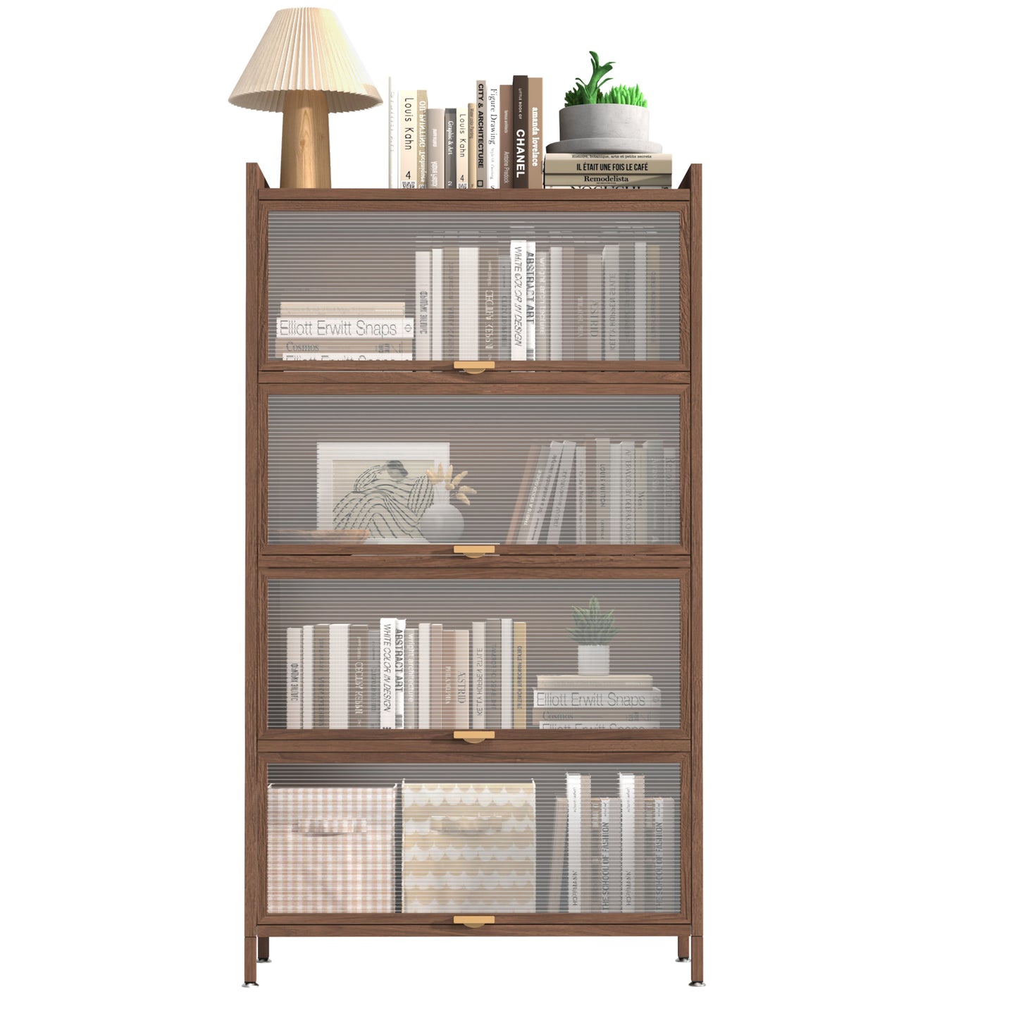57'' Tall Metal 4-Door Storage Cabinet - Walnut
