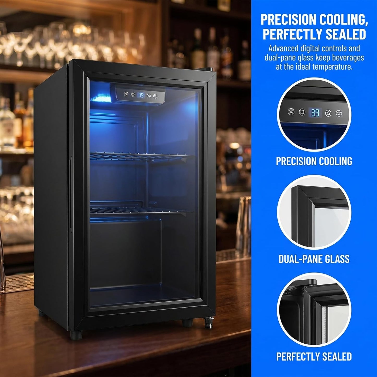 1.8 Cu Ft Beverage Refrigerator, 70 Can Mini Fridge With Glass Door,