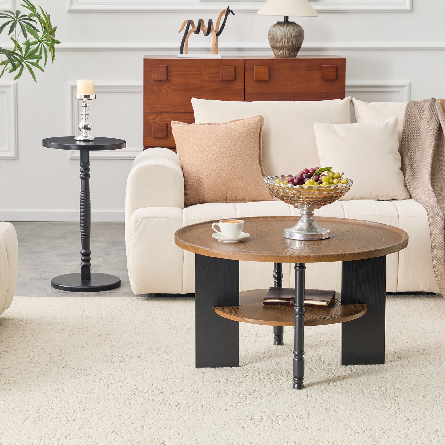 2-Piece Round Coffee Table & Side Set, PVC Vacuum Forming, 31.5 With