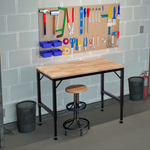 Heavy Duty Adjustable Workbench 48 Inch Garage Table with Rubber Pads & Steel Legs