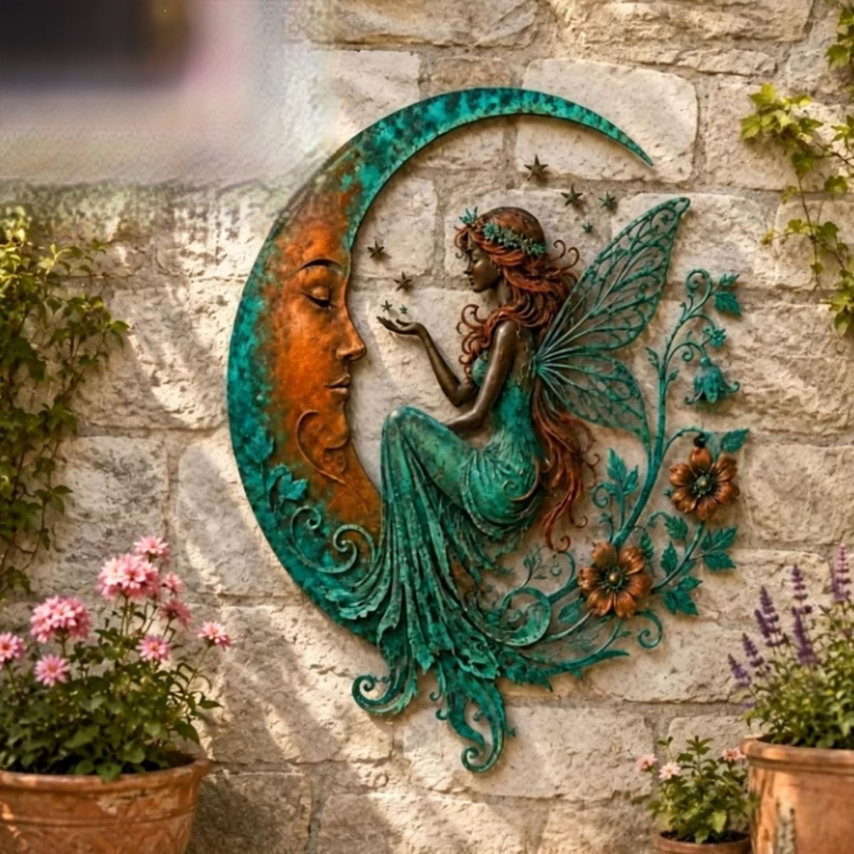 Moon Fairy Wall Decoration Iron Craft Hanging Ornament for Home & Garden