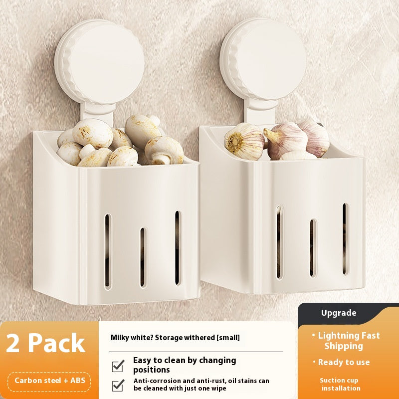 Wall-Mounted Onion, Ginger & Garlic Storage Rack with Suction Cups – Multi-Size & Color Options