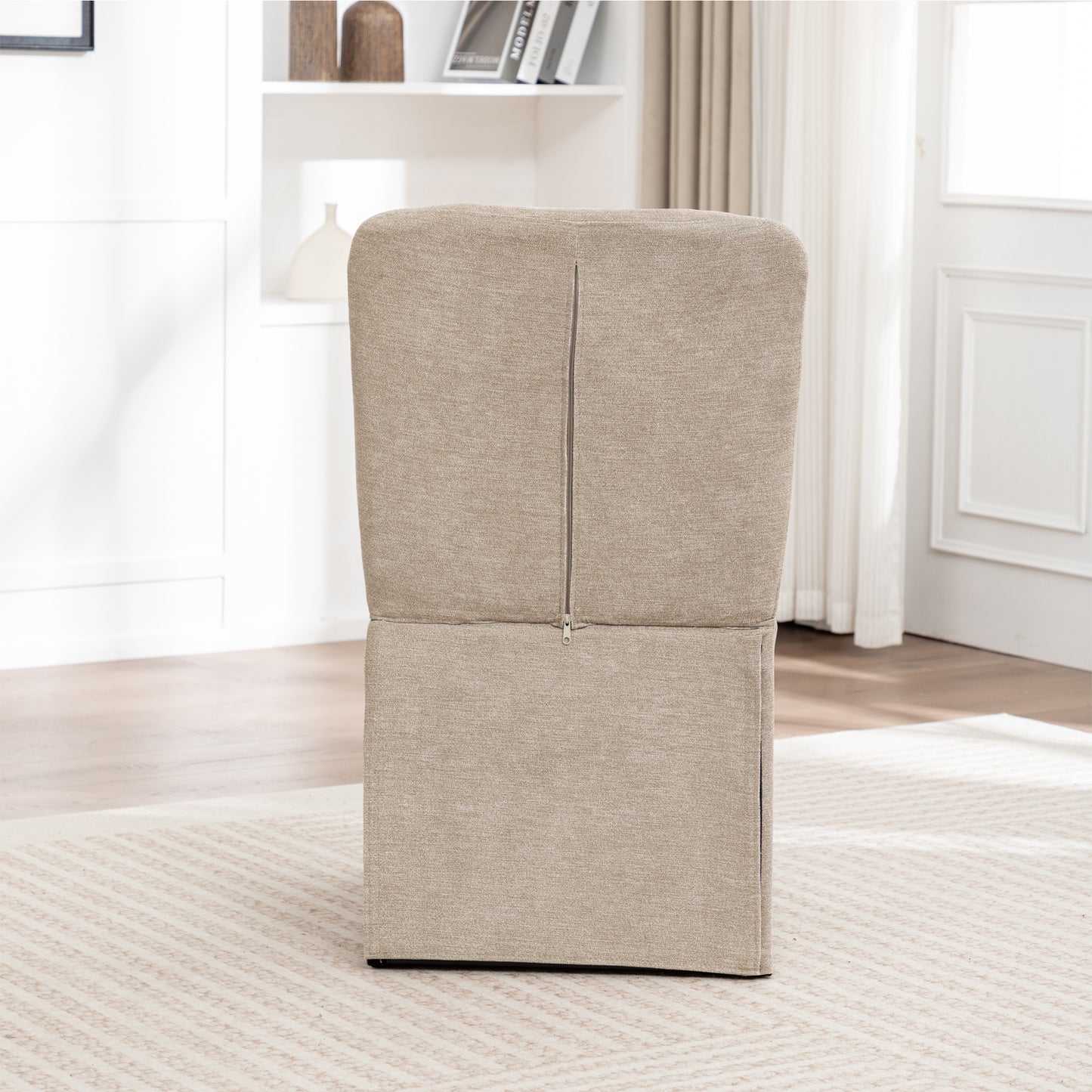 Modern Linen Dining Chairs with Padded Seat - Set of 2 (Brown)