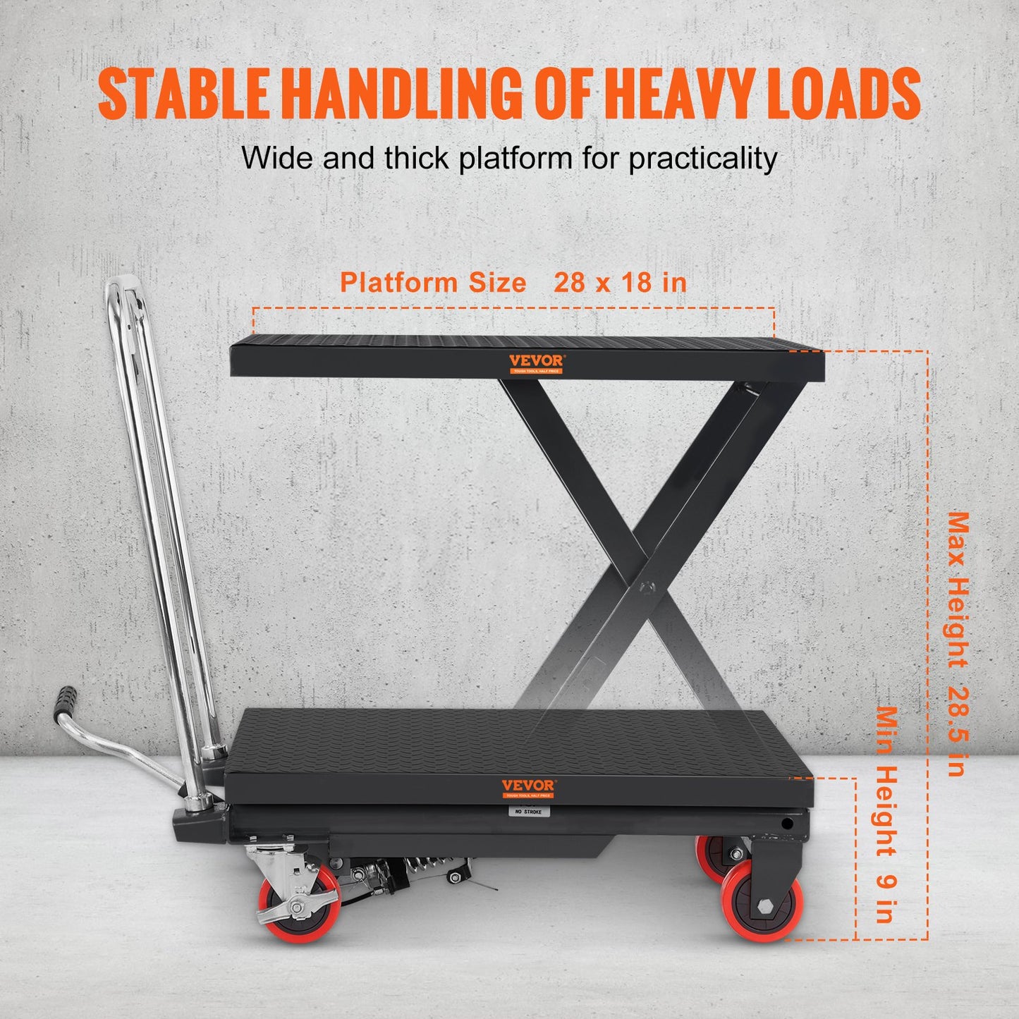Hydraulic Lift Table Cart 500lbs Capacity Manual Scissor Lift with Wheels Black