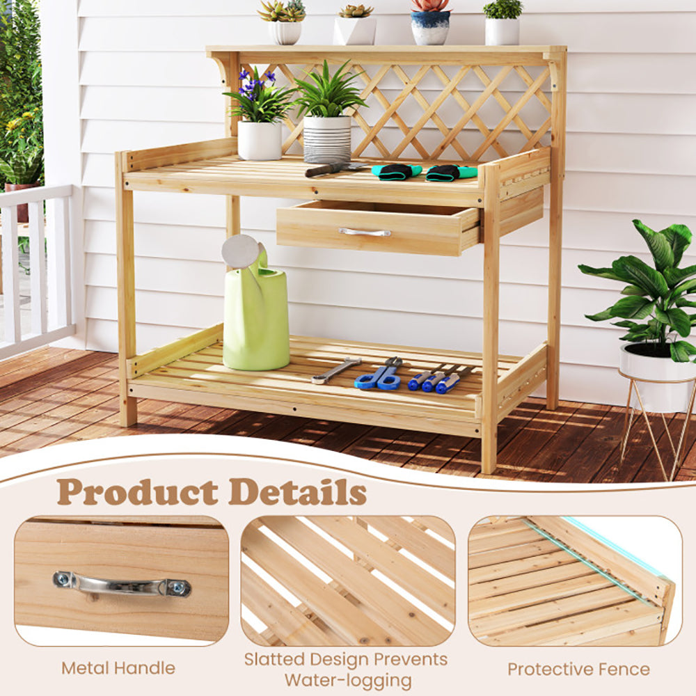 Garden Potting Bench Table Wooden Planting Workstation For Wood With