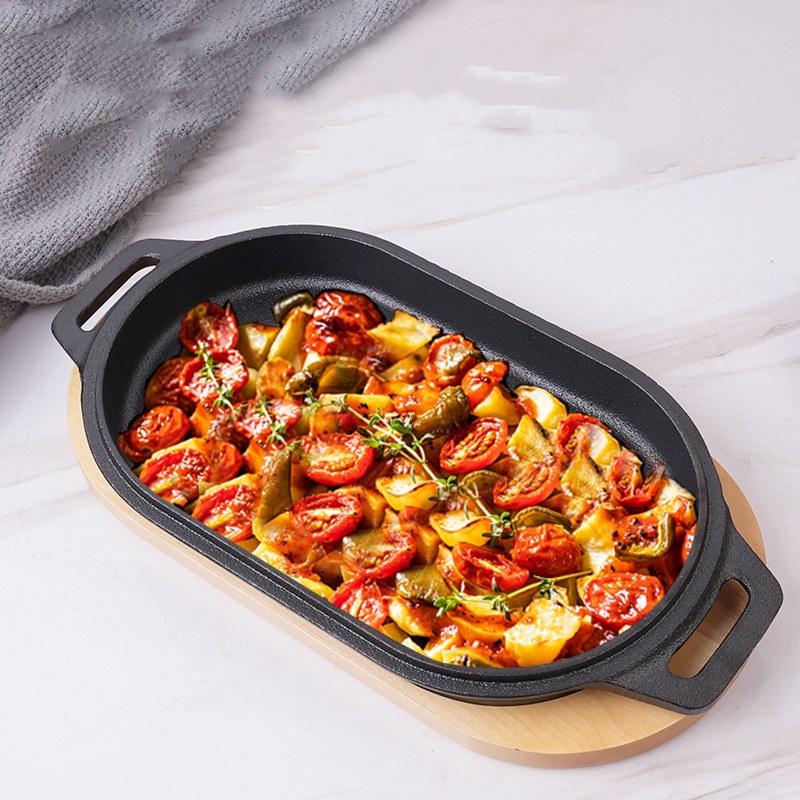 Cast Iron Bread Mold Baking Pan with Wooden Tray 26x16cm - Uncoated