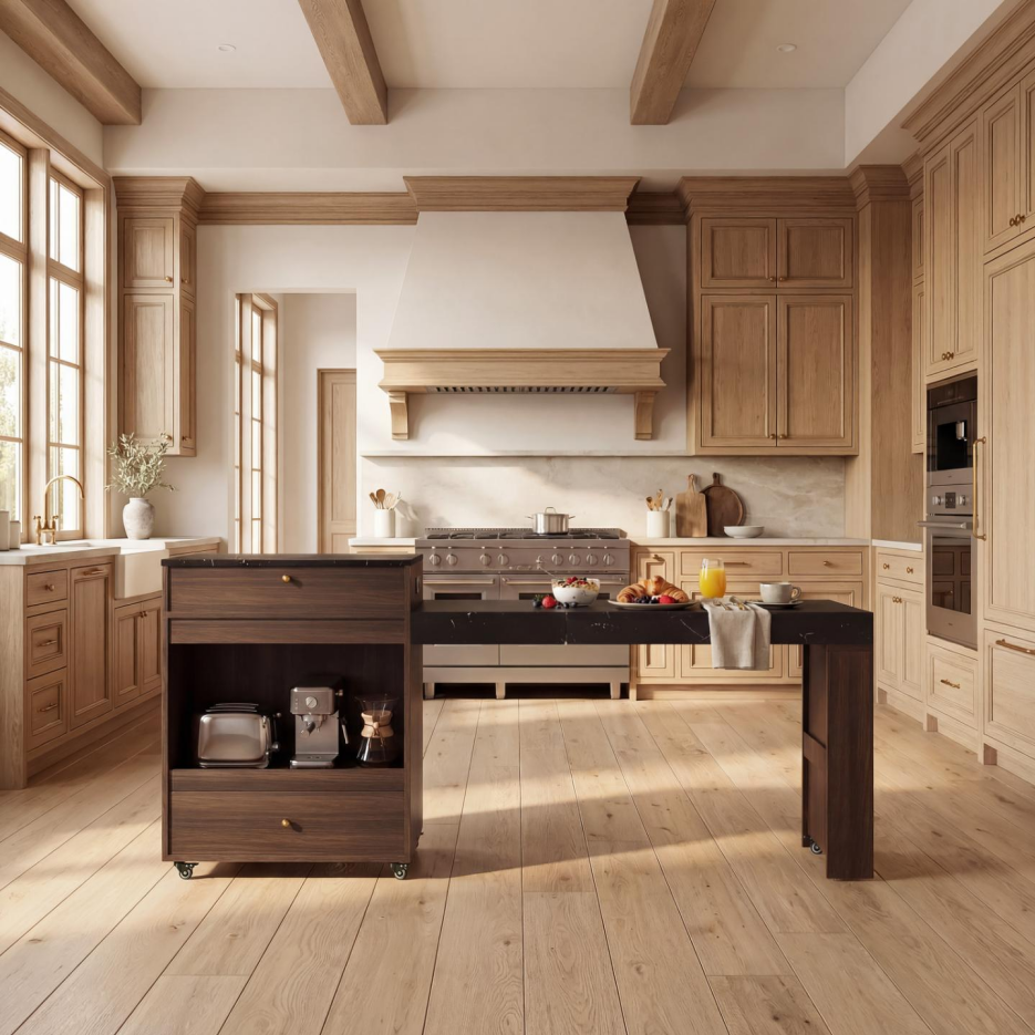 78.8-Inch Rolling Kitchen Island with Extendable Dining Table, Walnut