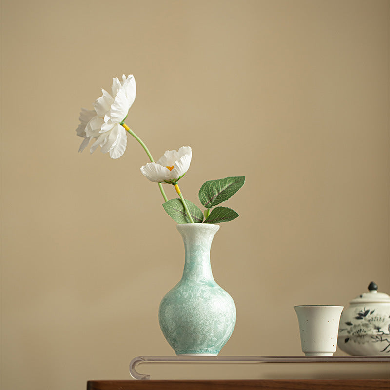 Small Aqua Blue Ceramic Flower Vase - Crystal Glaze Pei-Chan Style