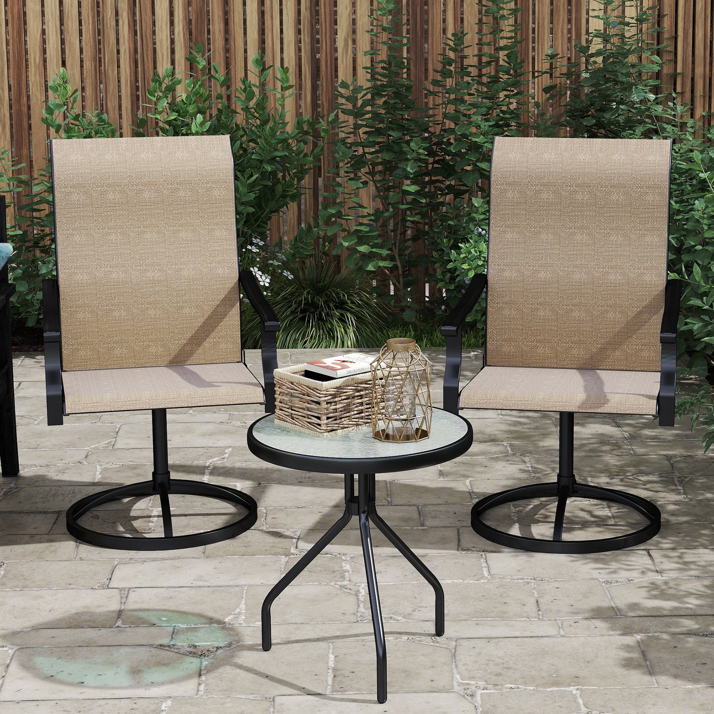 Outdoor Swivel Chairs Set of 2 - High Back Mesh Dining Chairs