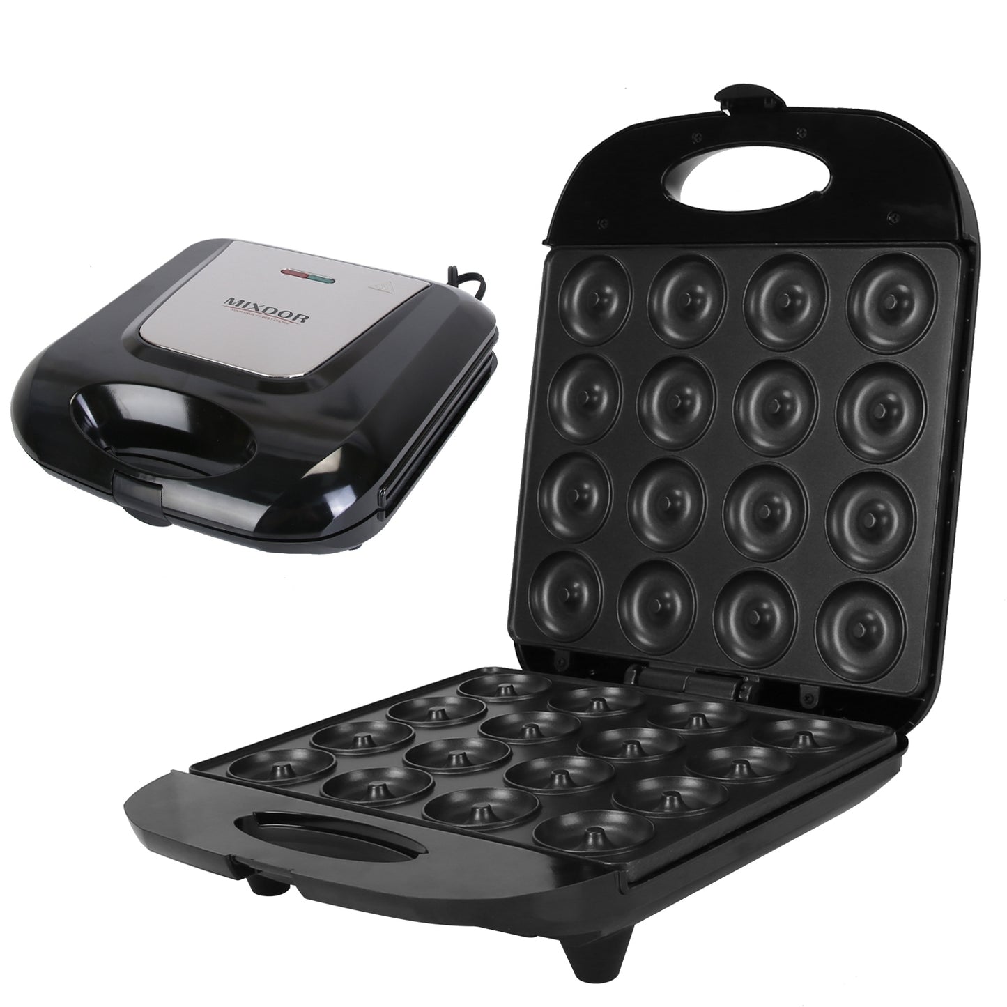 Mini Donut Maker Machine for Kids & Family, 16 Non-Stick Doughnuts, Black