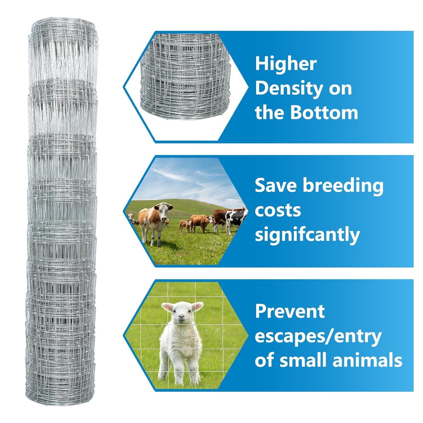 Galvanized Iron Wire Farm Fence - 4.9FT x 328FT for Livestock