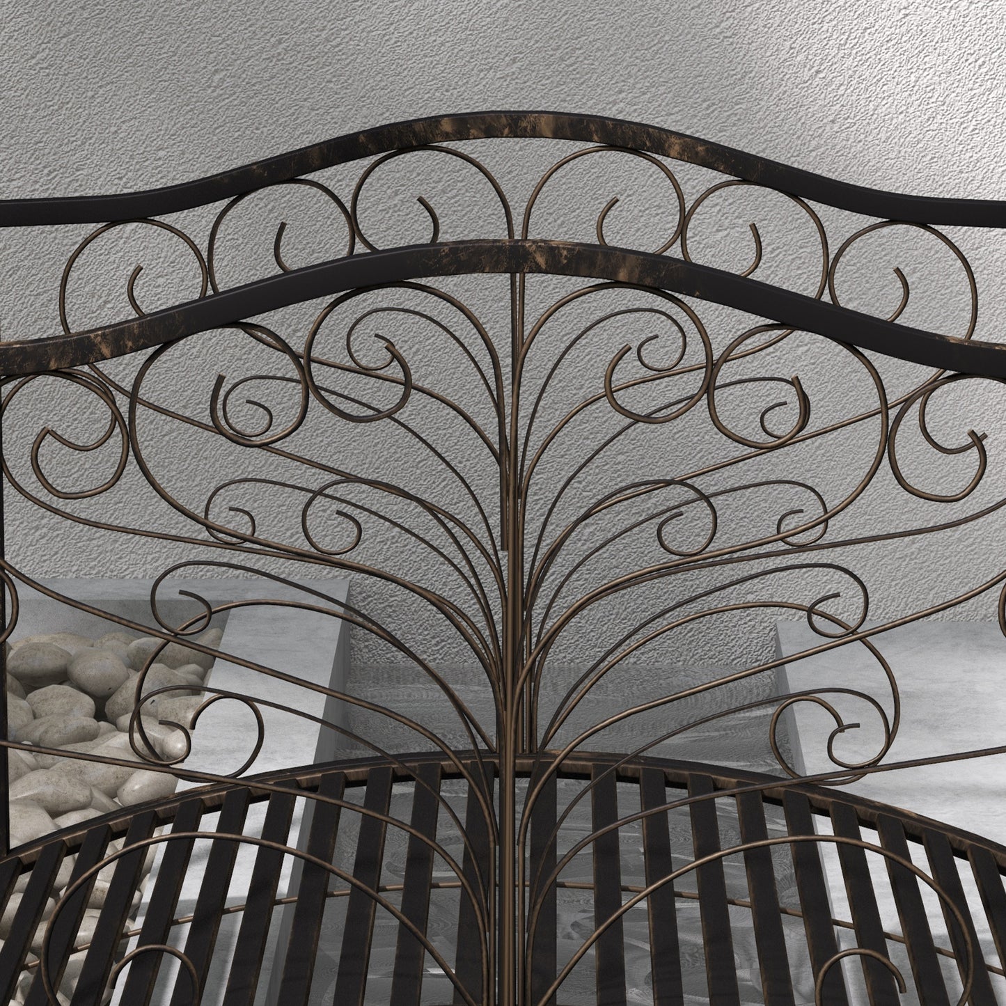 4-Foot Metal Garden Bridge with Scrollwork & Safety Siderails, Easy Assembly, Black or Bronze