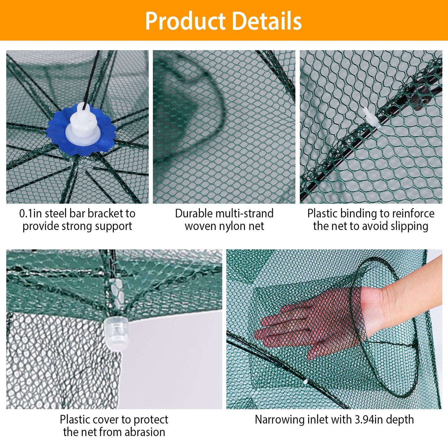 Foldable Fishing Bait Trap - Durable Mesh Crab & Shrimp Net - Green