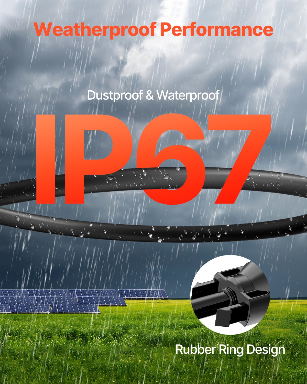 20FT Solar Panel Extension Cable with Male & Female Connectors 10AWG Waterproof