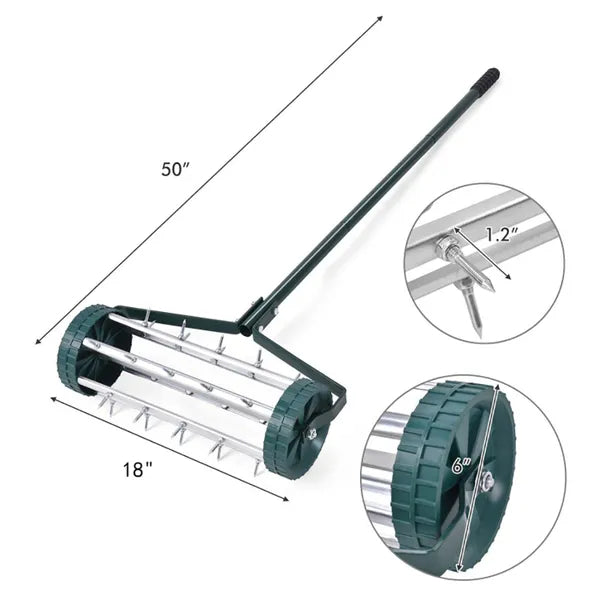 18-Inch Lawn Aerator with Anti-Slip Handle and Tine Spikes - Garden Tool