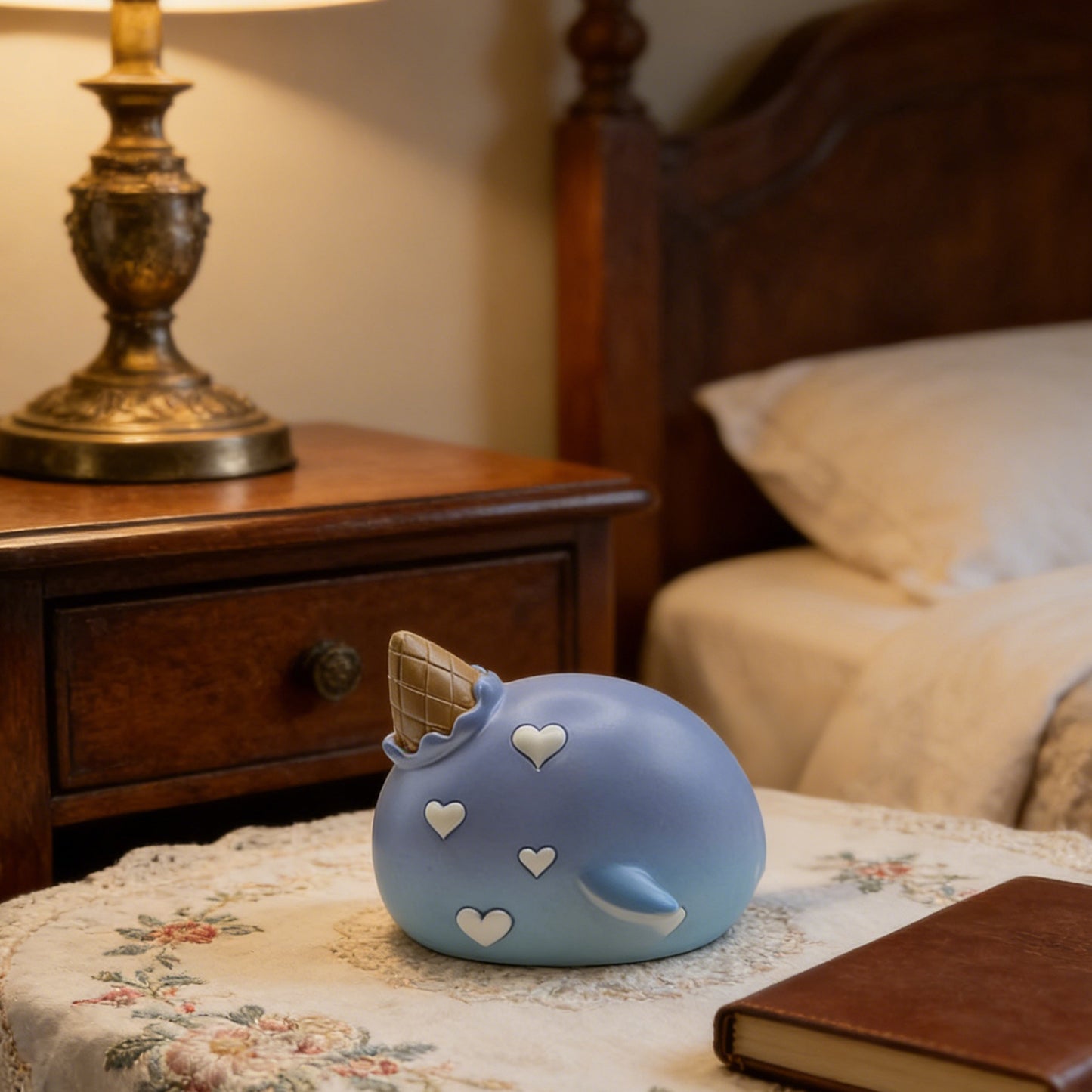 Blue Strawberry Music Box Night Light - Decorative Wooden Musical Box