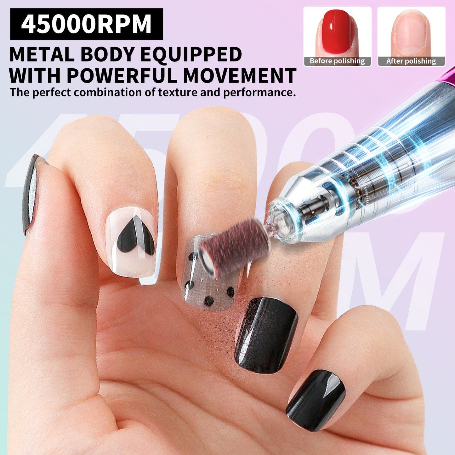 Professional Cordless Electric Nail Drill - 45000 RPM E-File Machine