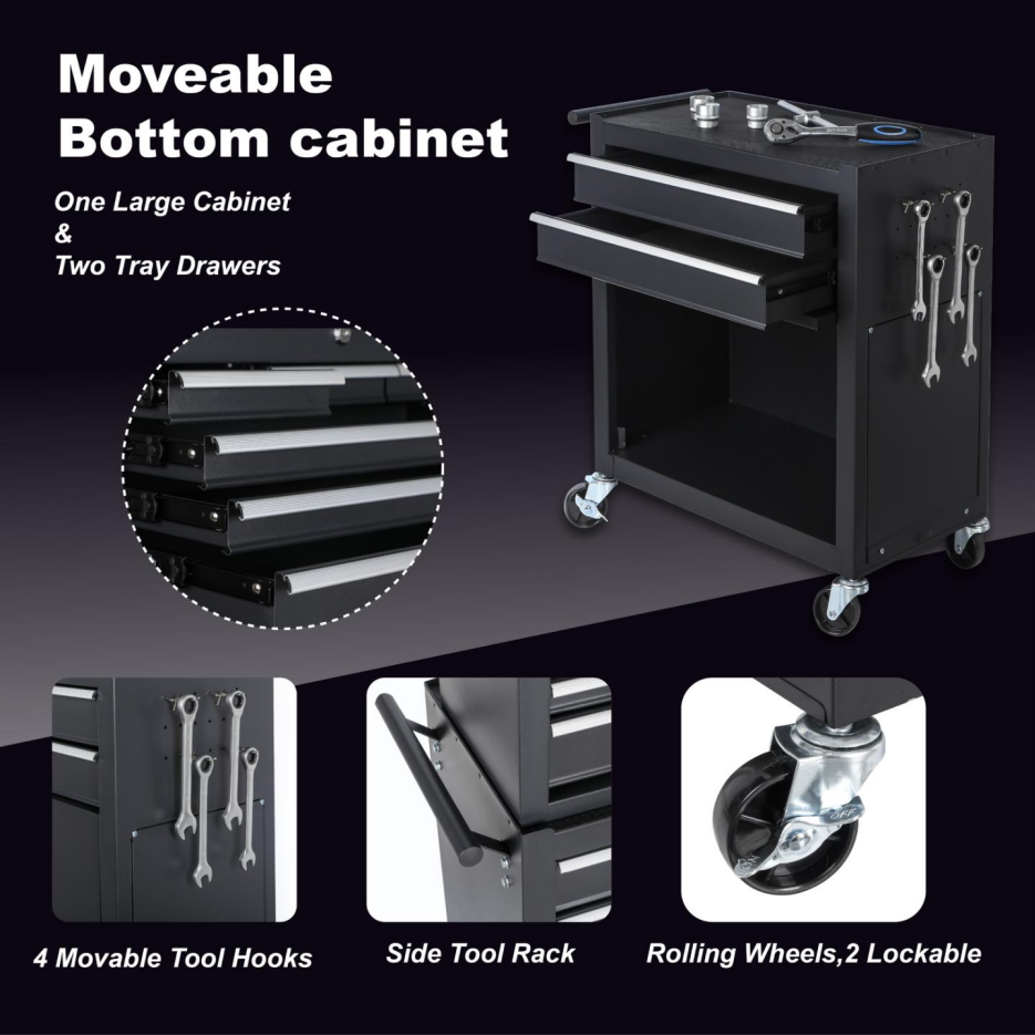 8-Drawer Rolling Tool Chest with Detachable Top Storage - Black
