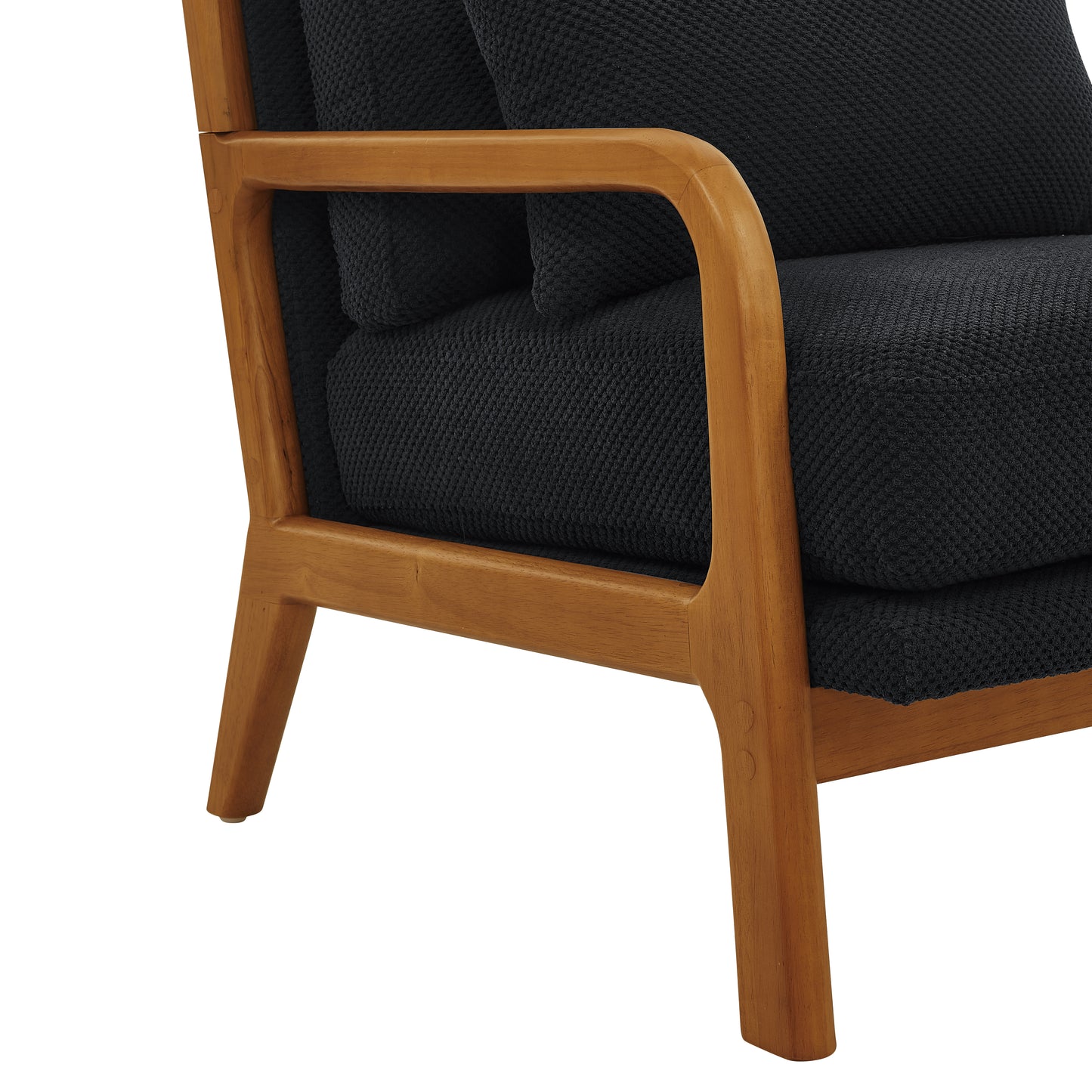 Mid-Century Modern Wooden Lounge Chair - Black Fabric