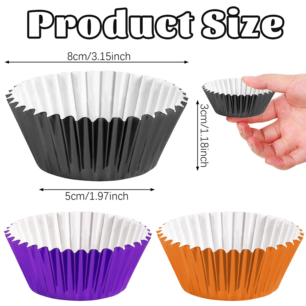 300 Pcs Halloween Foil Cupcake Liners - Black, Purple, Orange