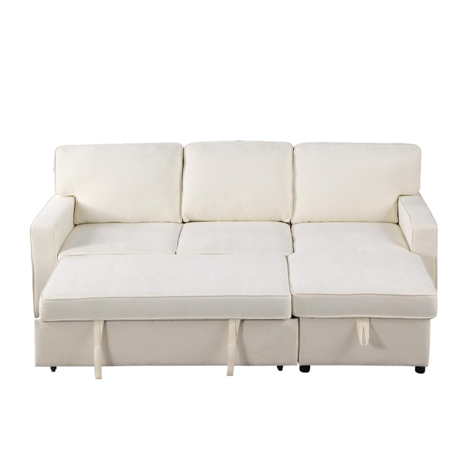 Upholstery Sleeper Sectional Sofa with Storage & USB Port - Beige