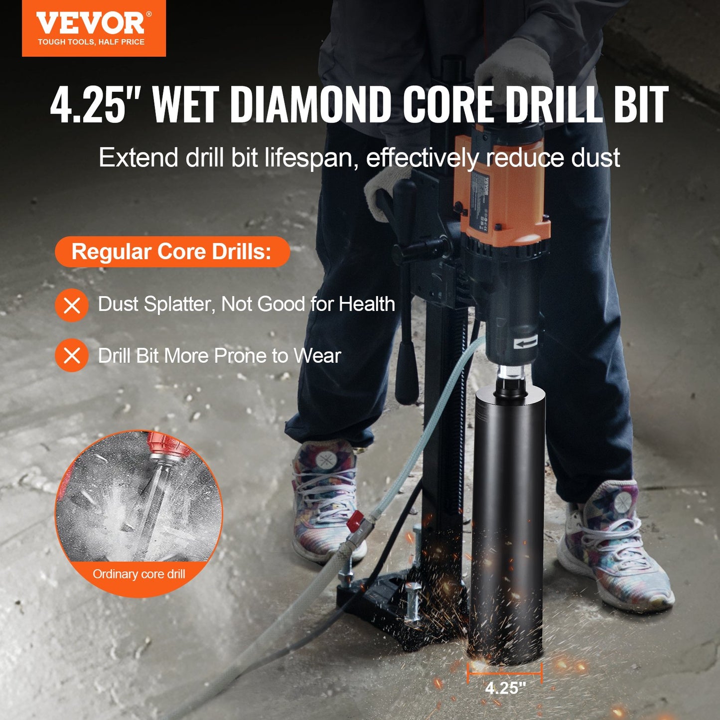Wet Diamond Core Drill Bit 4.25 Inch for Concrete Brick with 14 Inch Depth