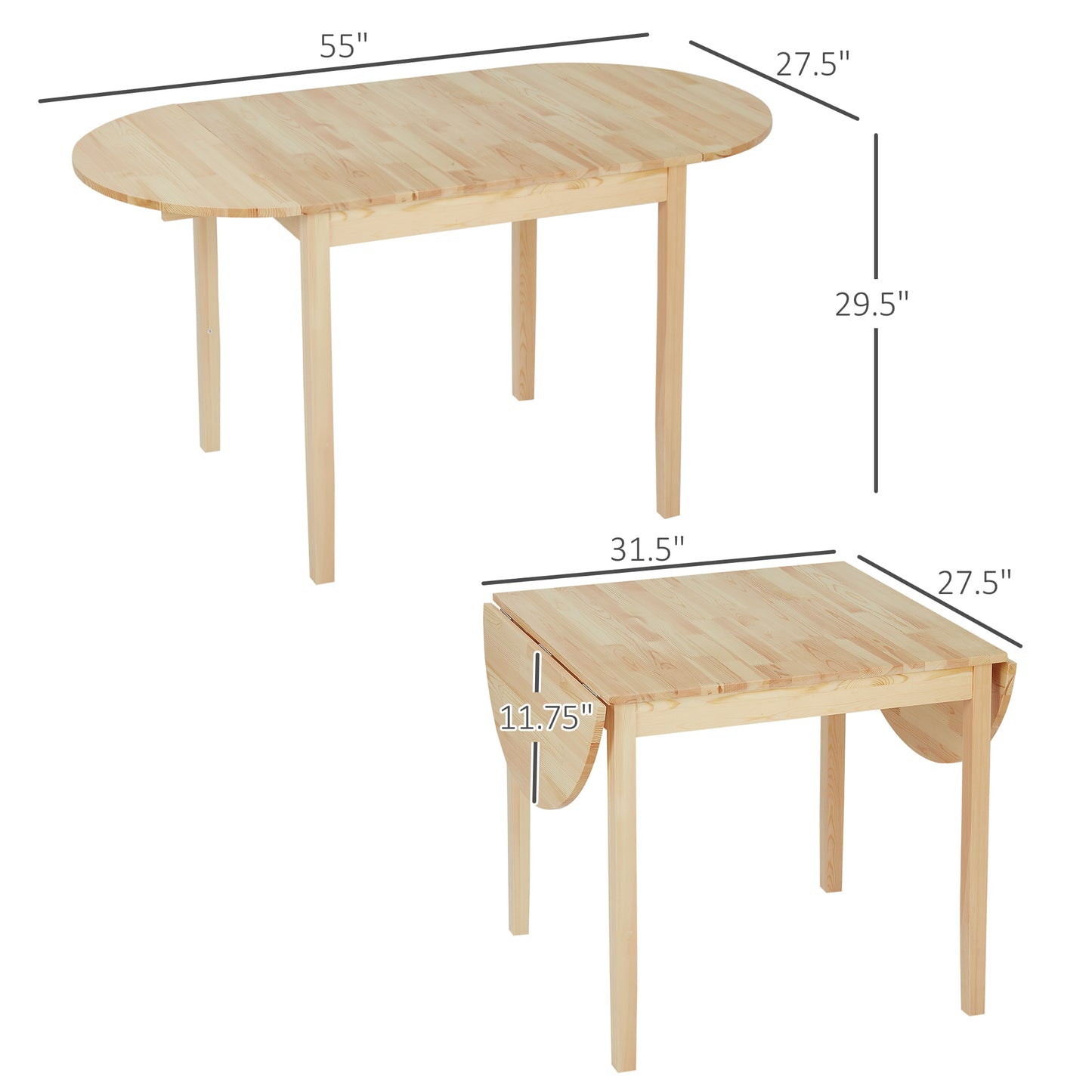 55" Drop Leaf Kitchen Table - Natural Pinewood Design