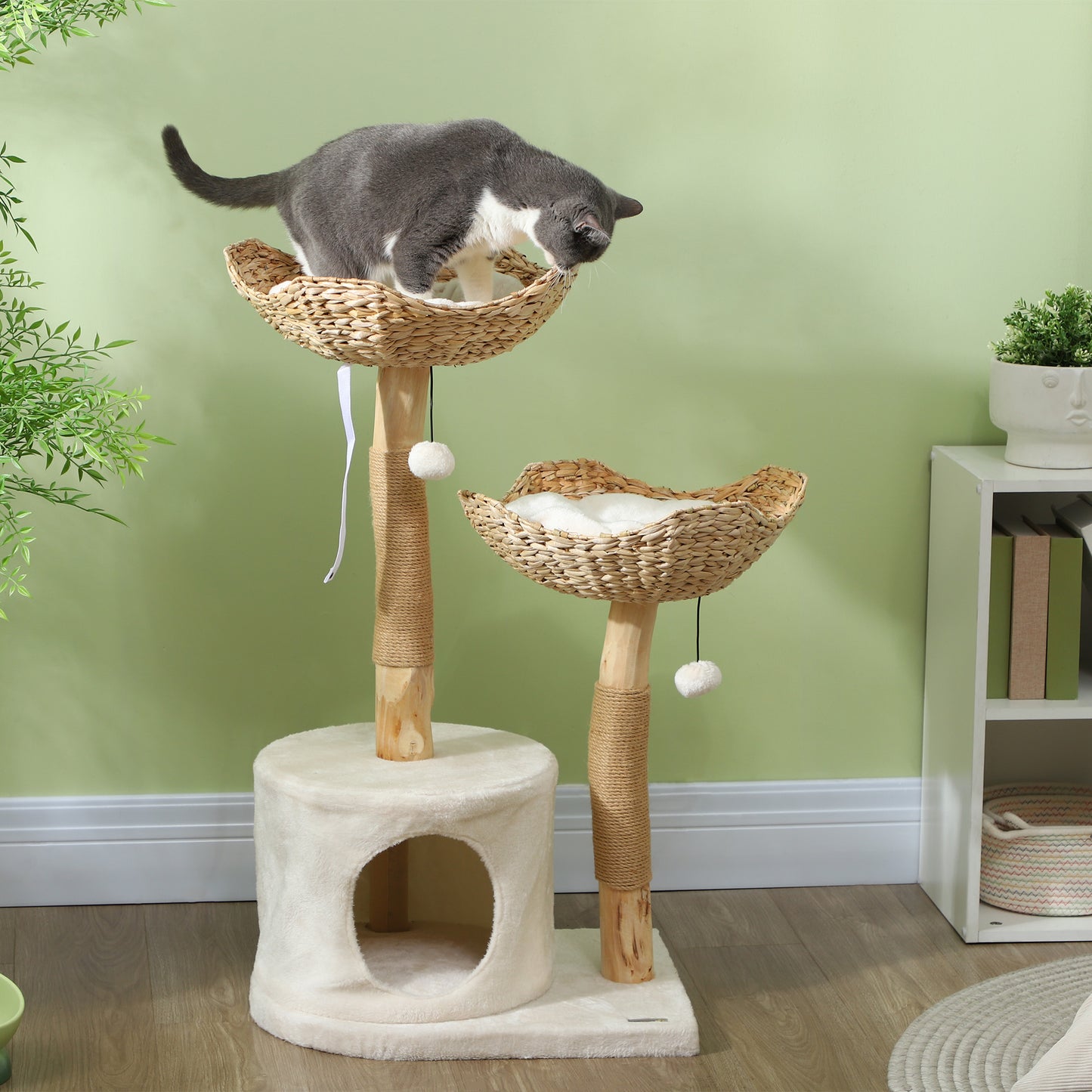 37-Inch Modern Wooden Cat Tree with Condo, Beds, Toys & Anti-Tip Kit