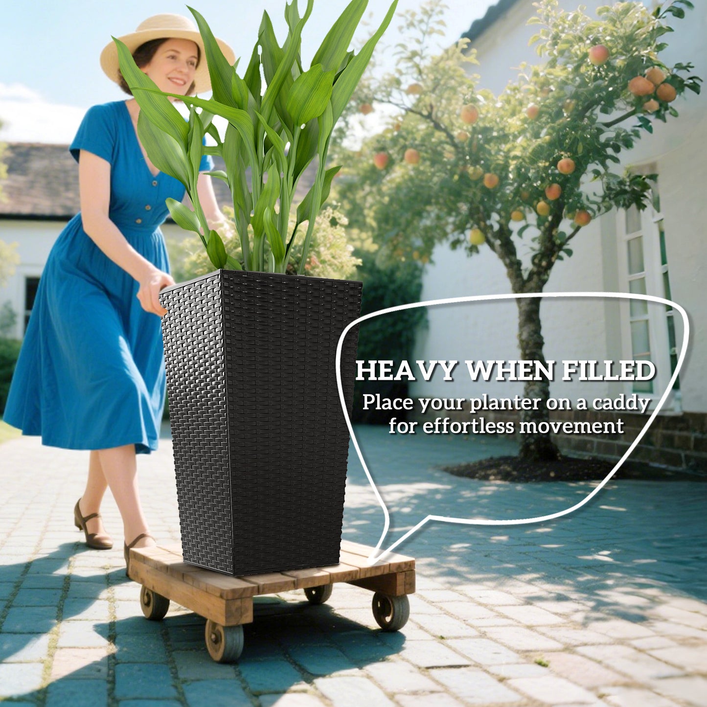 Set of 3 Tall Outdoor & Indoor Planters with Drainage Holes - Black, 24 Inches