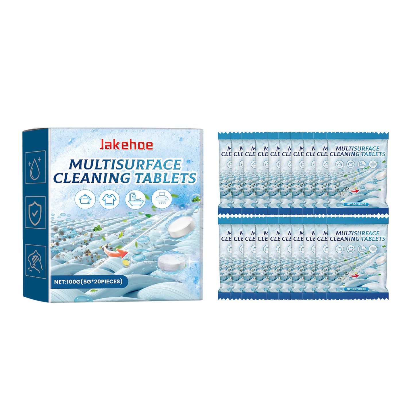 Multi-Surface Effervescent Cleaning Tablets for Bathroom Odor and Stain Removal - 100G 20 Pieces