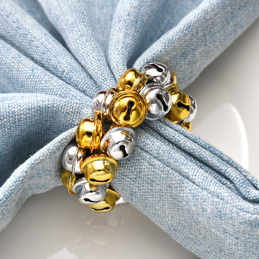 Gold Silver Bell Beaded Napkin Ring Set for Festive Table Decor