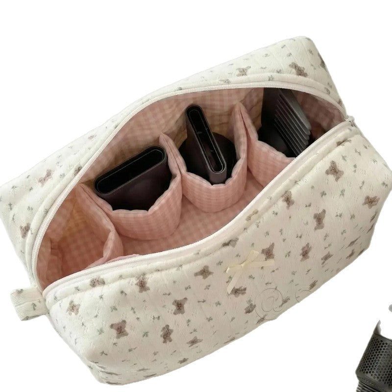 Cute Bear Quilt Cotton Storage Bag for Hair Styler Organization