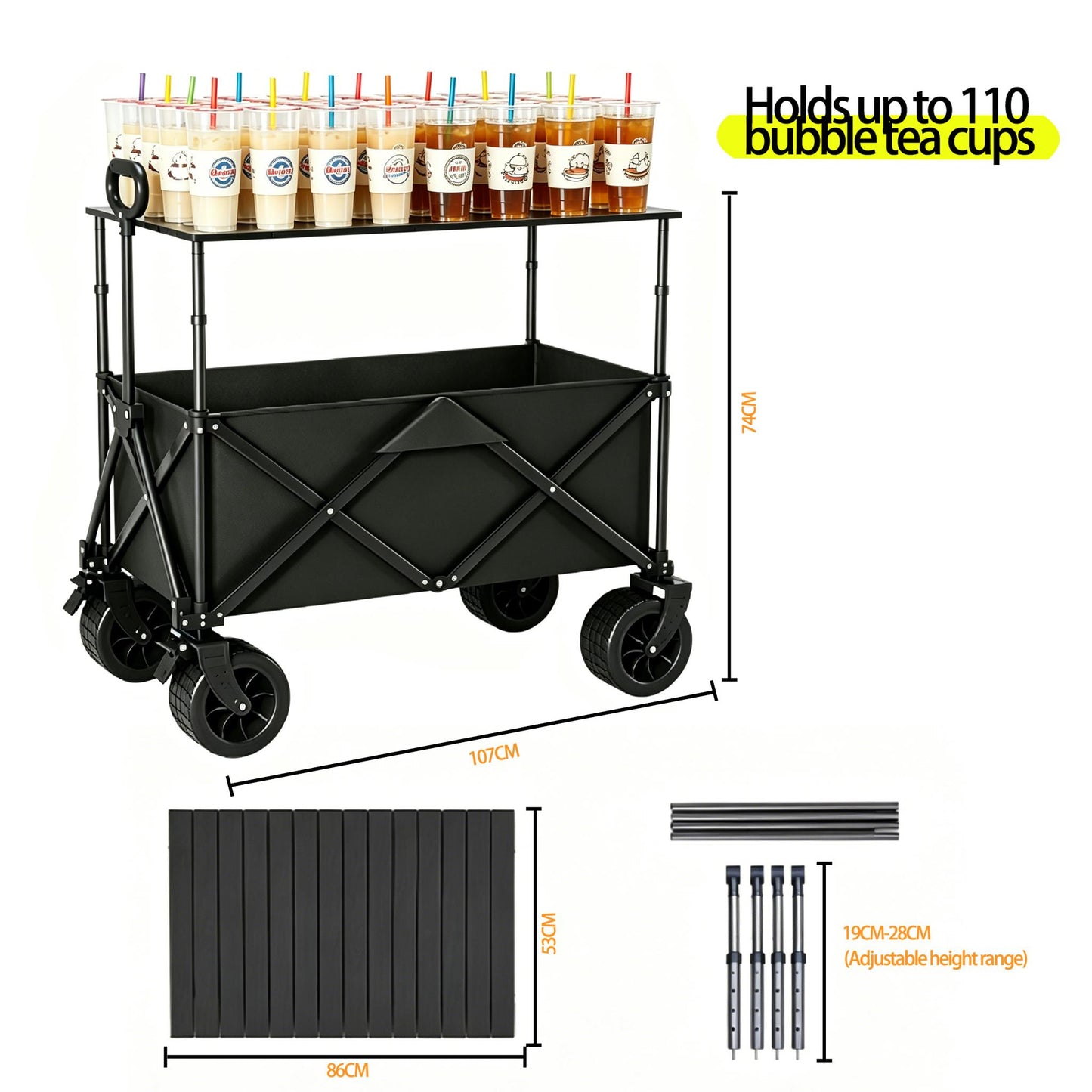 Foldable Camping Cart with Removable Tabletop & All-Terrain Wheels