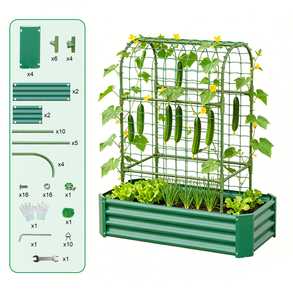 Raised Garden Bed with Trellis - 59 Inch Tall Outdoor Planting Box for Vegetables, Fruits, Flowers