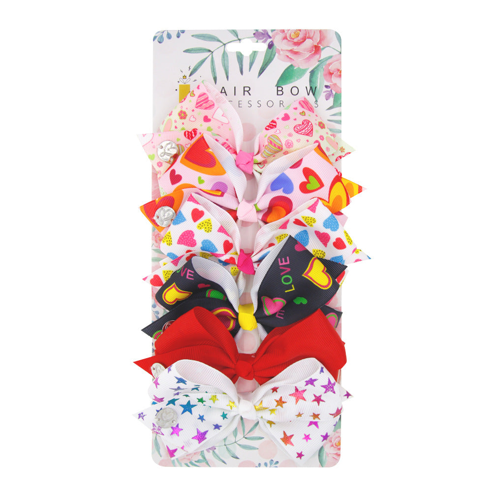 Children's Heart Bow Hair Clips - 6 Pack