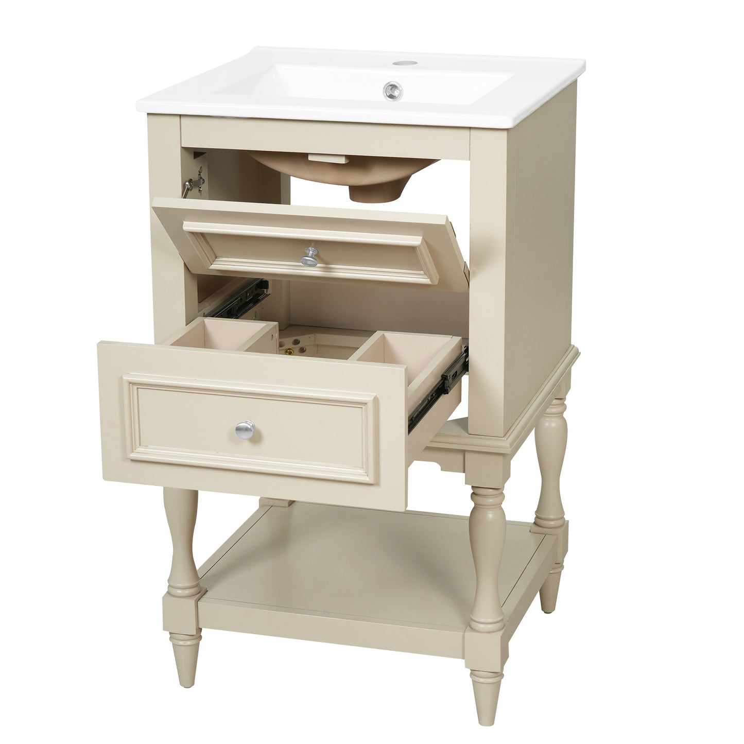 20'' Beige Bathroom Vanity with Ceramic Sink & 2 Drawers