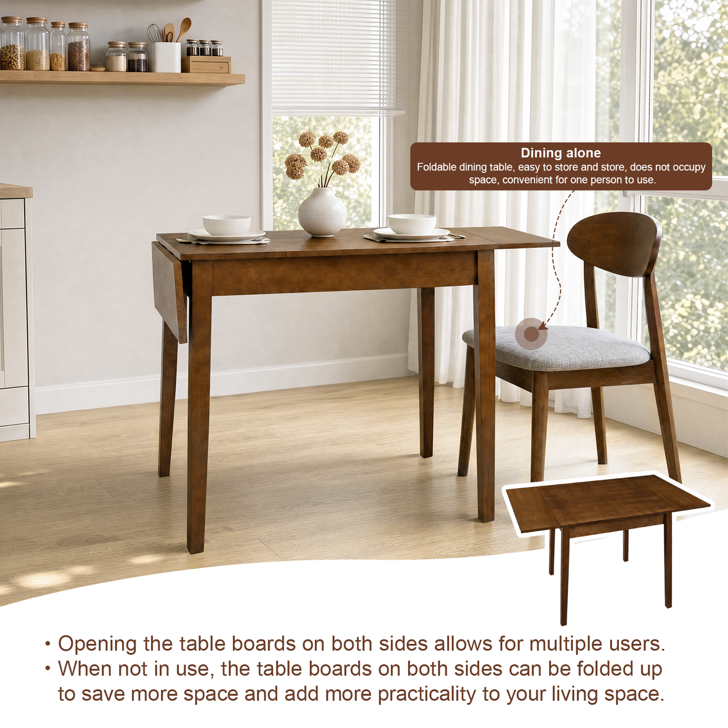 Extendable Folding Dining Table for 4 - Walnut Wood
