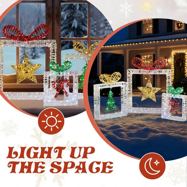Set of 3 Lighted Iridescent Gift Box Decorations - 357 LED