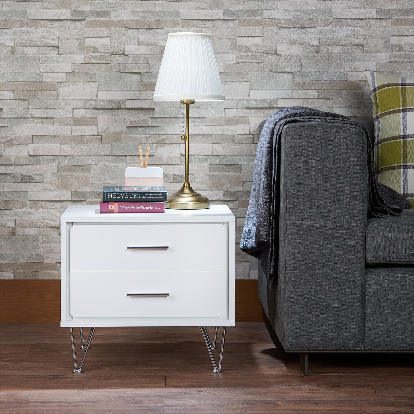 Deoss White Finish Accent Table with 2 Drawers