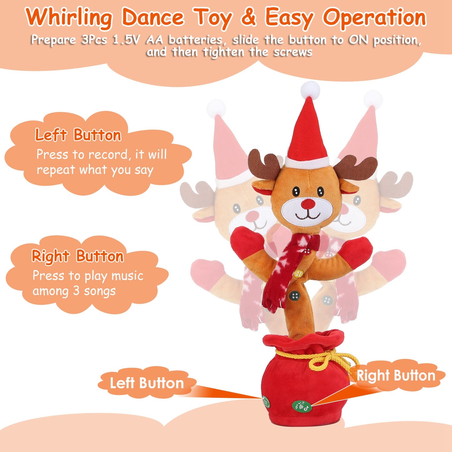 Interactive Plush Dance Toy - Christmas Penguin & Elk Designs