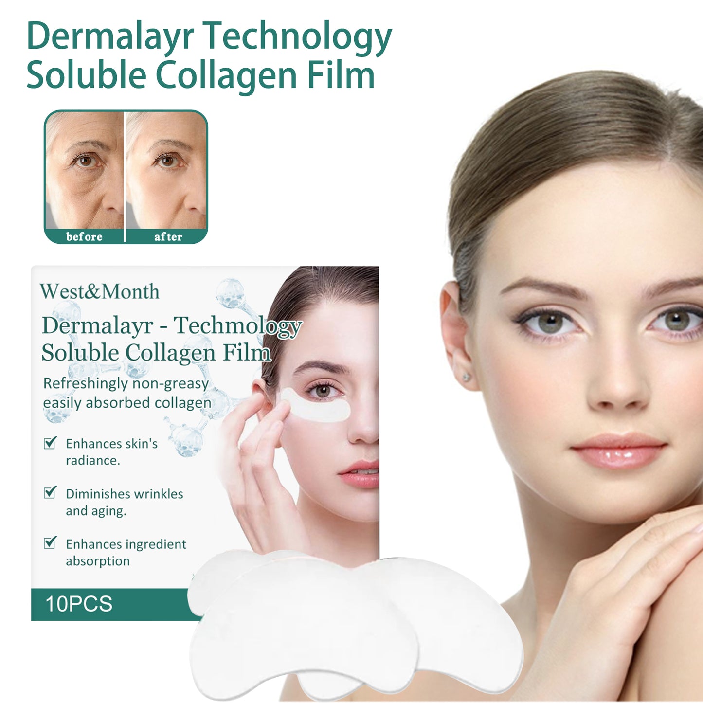 Soluble Collagen Film Anti-Aging Facial Patch for Skin Tightening - 10pcs