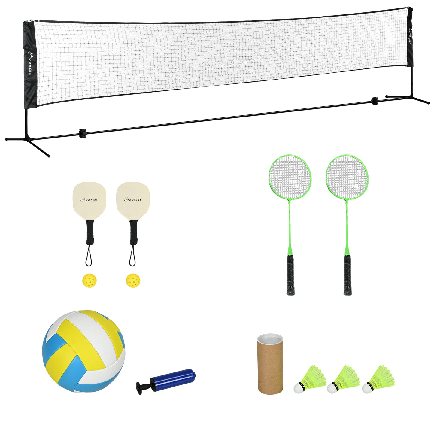 Adjustable Badminton Set with Volleyball and Pickleball Equipment