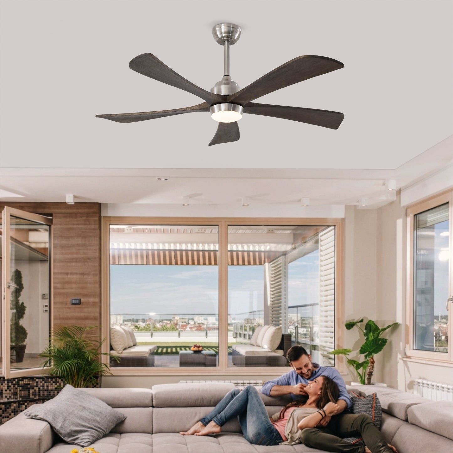52" Solid Wood Ceiling Fan with Lights & Remote Control - Nickel