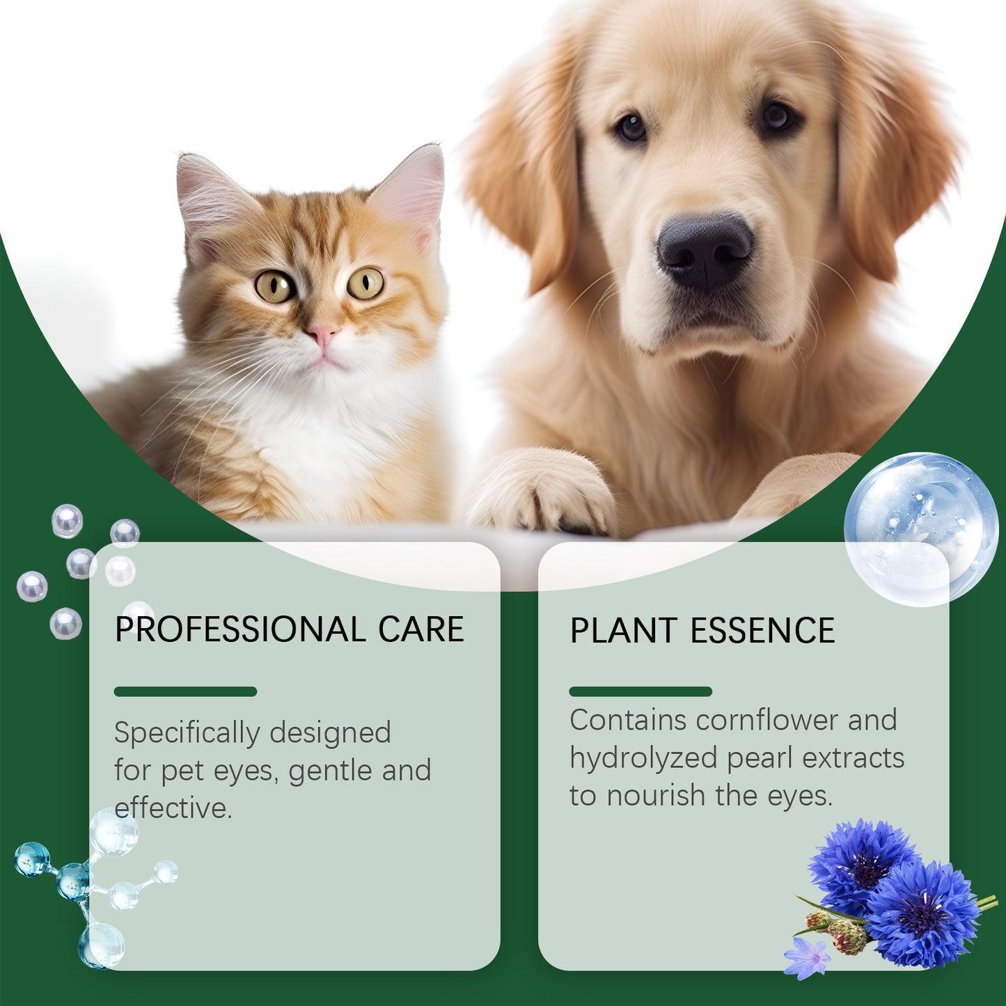Pet Eye Drops for Dogs & Cats - Gentle Eye Care with Sodium Hyaluronate & Vitamin E, 60ml