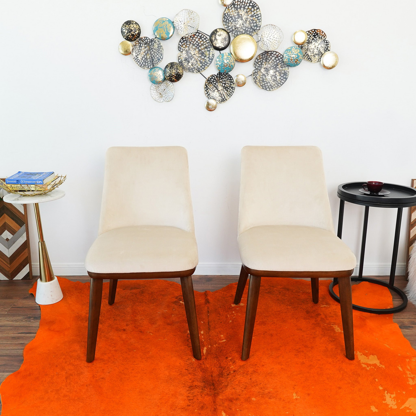 Clove Beige Velvet Dining Chair Set Of 2 With Solid Wood Legs 33.1 H
