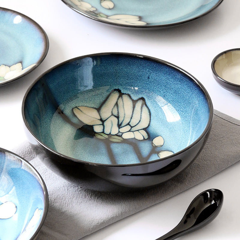 Hand-Painted Ceramic Bowls and Plates - Creative Under-glaze Dinnerware Set