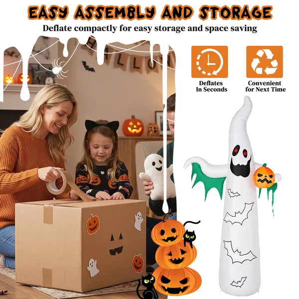 12ft Inflatable Halloween Decor with Flashing Bats & Ghosts